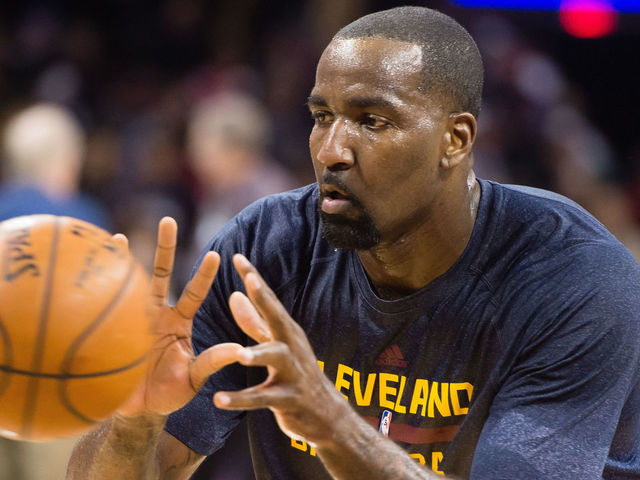 CLEVELAND, OH - FEBRUARY 26: Kendrick Perkins #3 of the Cleveland Cavaliers warms up prior to the game against the Golden State Warriors at Quicken Loans Arena on February 26, 2015 in Cleveland, Ohio.