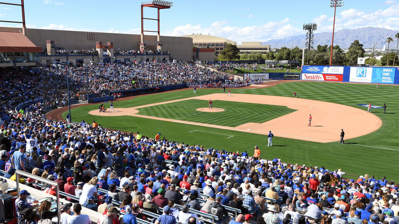 LAS VEGAS, NV - MARCH 25: A general view shows the Cincinnati Reds and the Chicago Cubs during their exhibition game at Cashman Field on March 25, 2017 in Las Vegas, Nevada. The Cubs won 11-7.