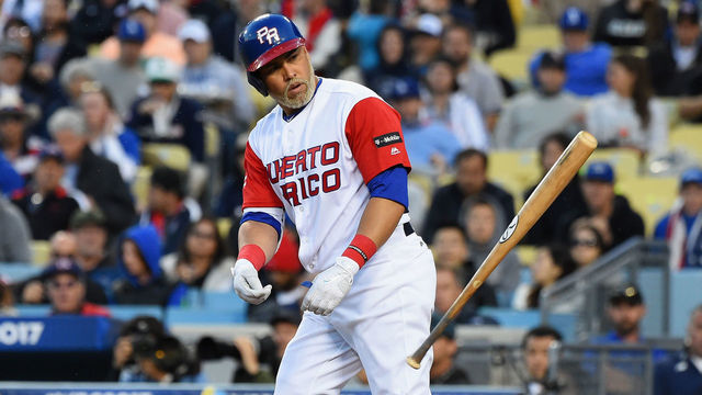 LOS ANGELES, CA - MARCH 22: Carlos Beltran #15 of team Puerto Rico tosses his bat after walking in the second inning against team United States during Game 3 of the Championship Round of the 2017 World Baseball Classic at Dodger Stadium on March 22, 2017 in Los Angeles, California.