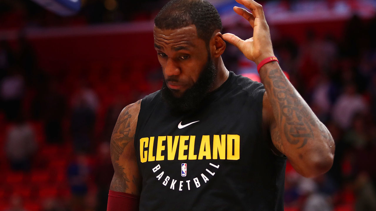 DETROIT, MI - JANUARY 30: LeBron James #23 of the Cleveland Cavaliers leaves the floor after a 125-114 loss to the Detroit Pistons at Little Caesars Arena on January 30, 2018 in Detroit, Michigan.