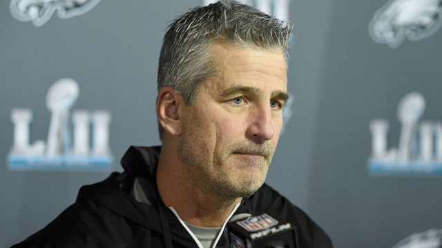 BLOOMINGTON, MN - FEBRUARY 01: Offensive coordinator Frank Reich of the Philadelphia Eagles speaks to the media during Super Bowl LII media availability on February 1, 2018 at Mall of America in Bloomington, Minnesota. The Philadelphia Eagles will face the New England Patriots in Super Bowl LII on February 4th.