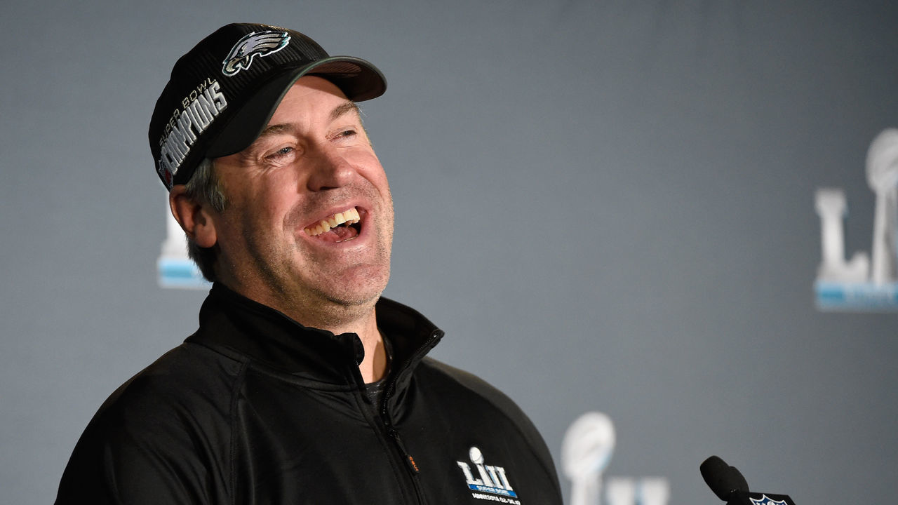 BLOOMINGTON, MN - FEBRUARY 05: Head coach Doug Pederson of the Philadelphia Eagles speaks to the media during Super Bowl LII media availability on February 5, 2018 at Mall of America in Bloomington, Minnesota. The Philadelphia Eagles defeated the New England Patriots in Super Bowl LII 41-33 on February 4th.