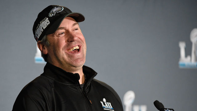 BLOOMINGTON, MN - FEBRUARY 05: Head coach Doug Pederson of the Philadelphia Eagles speaks to the media during Super Bowl LII media availability on February 5, 2018 at Mall of America in Bloomington, Minnesota. The Philadelphia Eagles defeated the New England Patriots in Super Bowl LII 41-33 on February 4th.