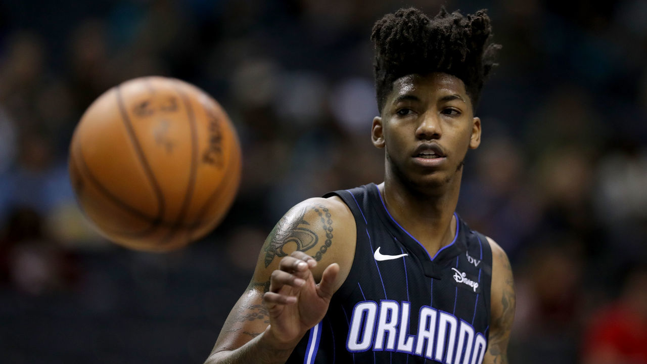 CHARLOTTE, NC - DECEMBER 04: Elfrid Payton #2 of the Orlando Magic watches on against the Charlotte Hornets during their game at Spectrum Center on December 4, 2017 in Charlotte, North Carolina.