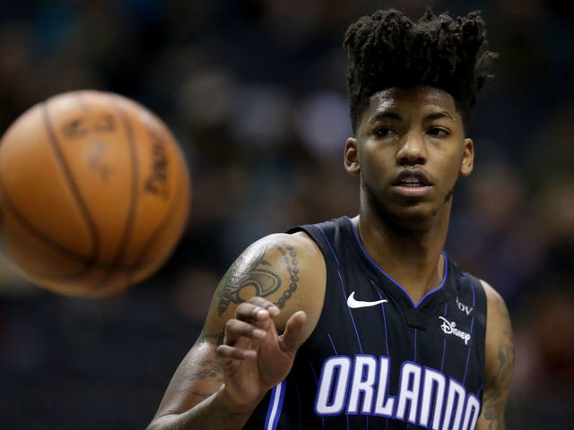 CHARLOTTE, NC - DECEMBER 04: Elfrid Payton #2 of the Orlando Magic watches on against the Charlotte Hornets during their game at Spectrum Center on December 4, 2017 in Charlotte, North Carolina.