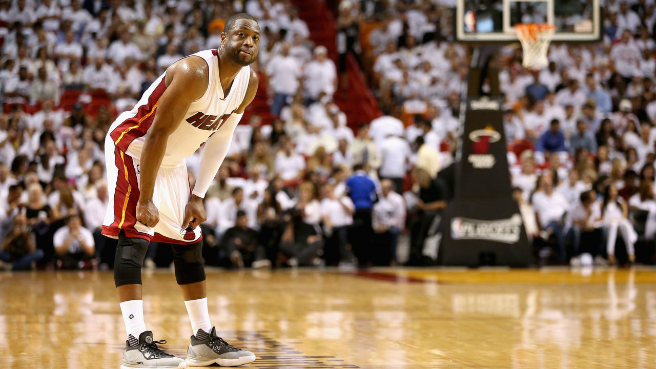 MIAMI, FL - MAY 13: Dwyane Wade #3 of the Miami Heat watches on against the Toronto Raptors during Game 6 of the Eastern Conference Semifinals of the 2016 NBA Playoffs at American Airlines Arena on May 13, 2016 in Miami, Florida.