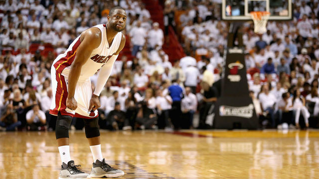 MIAMI, FL - MAY 13: Dwyane Wade #3 of the Miami Heat watches on against the Toronto Raptors during Game 6 of the Eastern Conference Semifinals of the 2016 NBA Playoffs at American Airlines Arena on May 13, 2016 in Miami, Florida.