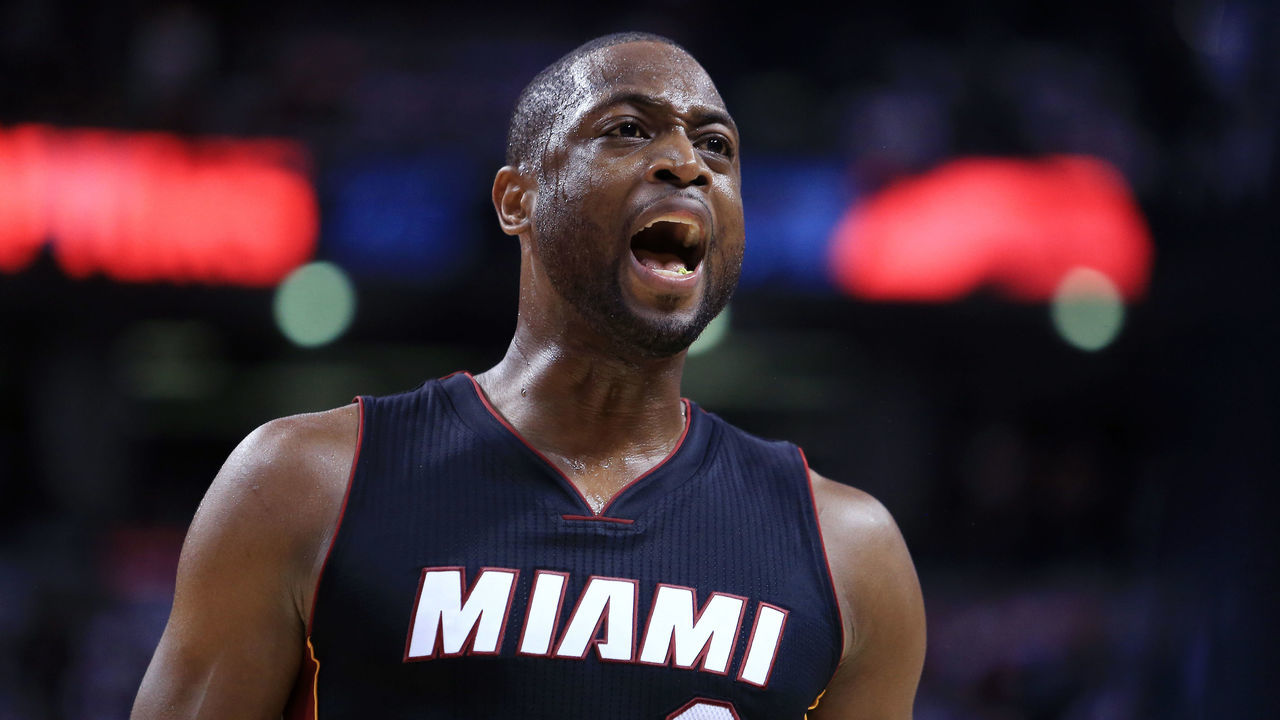 TORONTO, ON - MAY 03: Dwyane Wade #3 of the Miami Heat gestures to his teammates in the second half of Game One of the Eastern Conference Semifinals against the Toronto Raptors during the 2016 NBA Playoffs at the Air Canada Centre on May 3, 2016 in Toronto, Ontario, Canada.