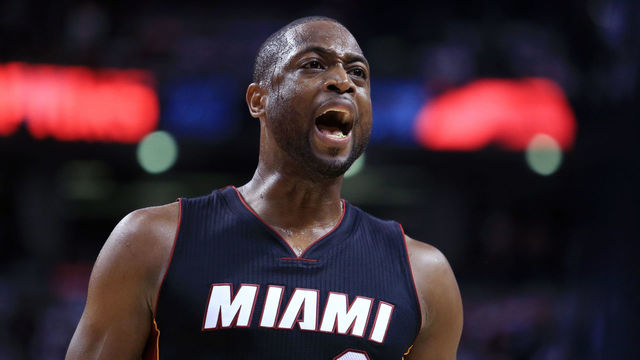 TORONTO, ON - MAY 03: Dwyane Wade #3 of the Miami Heat gestures to his teammates in the second half of Game One of the Eastern Conference Semifinals against the Toronto Raptors during the 2016 NBA Playoffs at the Air Canada Centre on May 3, 2016 in Toronto, Ontario, Canada.