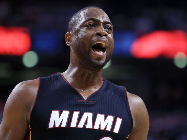 TORONTO, ON - MAY 03: Dwyane Wade #3 of the Miami Heat gestures to his teammates in the second half of Game One of the Eastern Conference Semifinals against the Toronto Raptors during the 2016 NBA Playoffs at the Air Canada Centre on May 3, 2016 in Toronto, Ontario, Canada.