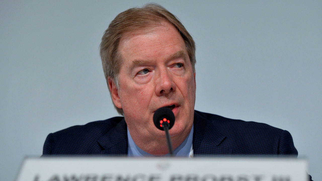 PRAGUE, CZECH REPUBLIC - NOVEMBER 03: Lawrence Probst III addresses delegates during Day Two of the XXII ANOC General Assembly on November 3, 2017 in Prague, Czech Republic.