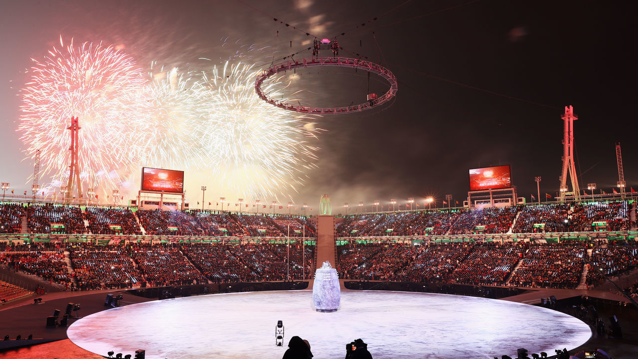 PYEONGCHANG-GUN, SOUTH KOREA - FEBRUARY 09: Fireworks explode during the Opening Ceremony of the PyeongChang 2018 Winter Olympic Games at PyeongChang Olympic Stadium on February 9, 2018 in Pyeongchang-gun, South Korea.