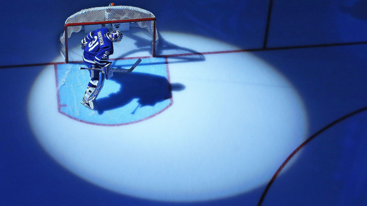 TORONTO, ON - APRIL 19: Frederik Andersen #31 of the Toronto Maple Leafs gets set to face the Washington Capitals in Game Four of the Eastern Conference Quarterfinals during the 2017 NHL Stanley Cup Playoffs at Air Canada Centre on April 19, 2017 in Toronto, Ontario, Canada. The Capitals defeated the Maple Leafs 5-4 to even series 2-2.