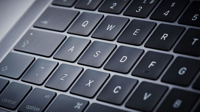 Detail of the keyboard on an Apple MacBook Pro 13-inch 2GHz laptop computer, taken on November 10, 2016.