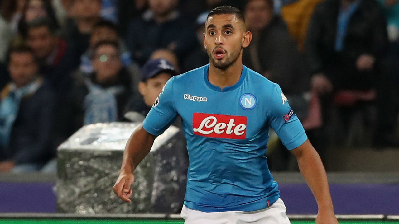 NAPLES, ITALY - NOVEMBER 01: Faouzi Ghoulam of Napoli during the UEFA Champions League group F match between SSC Napoli and Manchester City at Stadio San Paolo on November 1, 2017 in Naples, Italy.