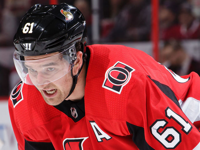 OTTAWA, ON - OCTOBER 30: Mark Stone #61 of the Ottawa Senators looks on against the Montreal Canadiens at Canadian Tire Centre on October 30, 2017 in Ottawa, Ontario, Canada.