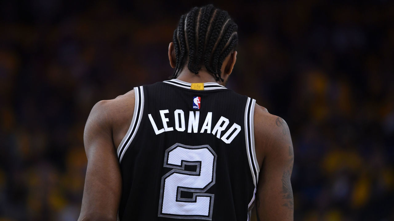 OAKLAND, CA - MAY 14: Kawhi Leonard #2 of the San Antonio Spurs stands on the court during Game One of the NBA Western Conference Finals against the Golden State Warriors at ORACLE Arena on May 14, 2017 in Oakland, California.