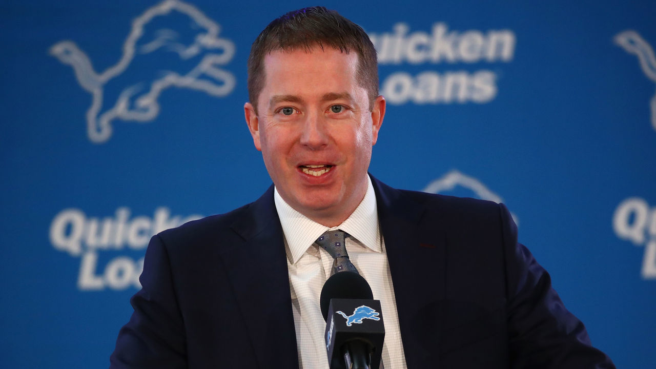 ALLEN PARK, MI - FEBRUARY 07: General Manager Bob Quinn of the Detroit Lions speaks at a press conference after introducing Matt Patricia as the Lions new head coach at the Detroit Lions Practice Facility on February 7, 2018 in Allen Park, Michigan.