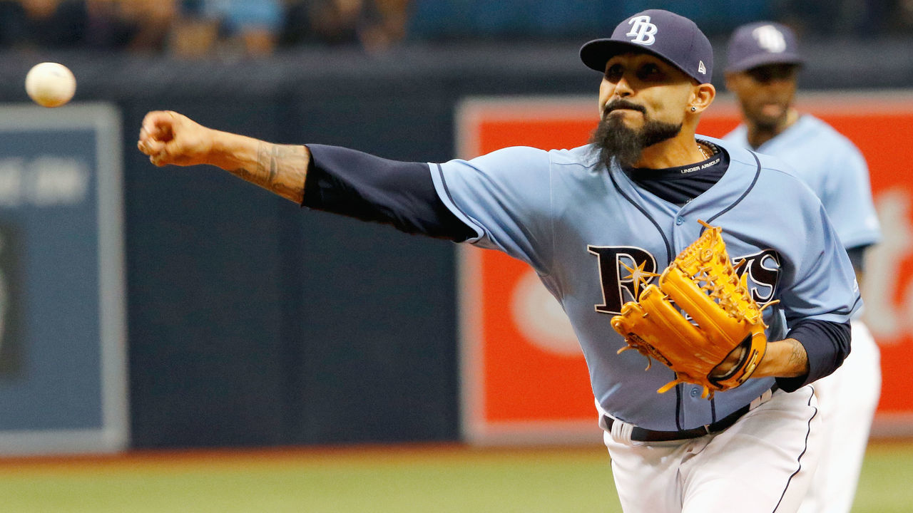 ST. PETERSBURG, FL - SEPTEMBER 17: Sergio Romo #54 of the Tampa Bay Rays delivers a pitch during the game against the Boston Red Sox at Tropicana Field on September 17, 2017 in St. Petersburg, Florida.