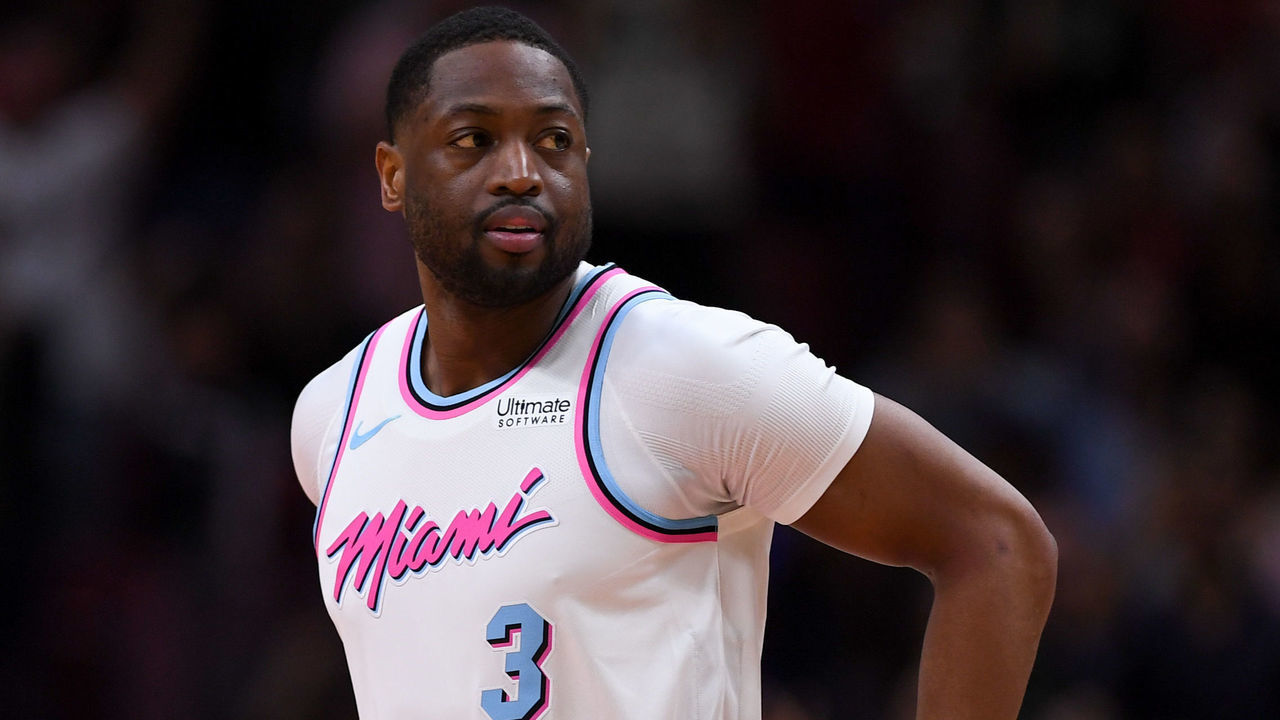 MIAMI, FL - FEBRUARY 09: Dwyane Wade #3 of the Miami Heat enters the game during the first quarter against the Milwaukee Bucks at American Airlines Arena on February 9, 2018 in Miami, Florida.