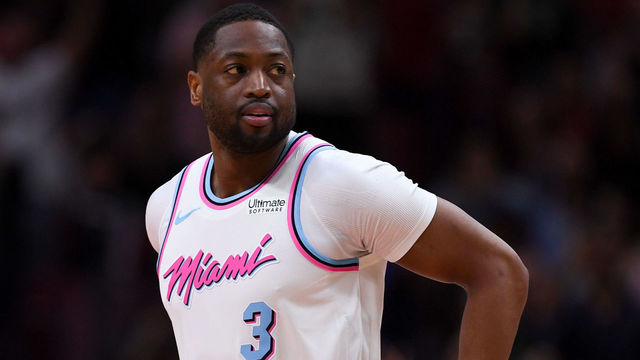 MIAMI, FL - FEBRUARY 09: Dwyane Wade #3 of the Miami Heat enters the game during the first quarter against the Milwaukee Bucks at American Airlines Arena on February 9, 2018 in Miami, Florida.