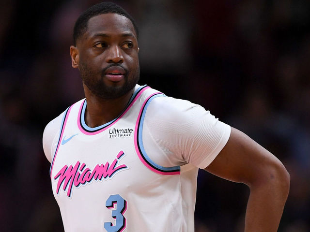 MIAMI, FL - FEBRUARY 09: Dwyane Wade #3 of the Miami Heat enters the game during the first quarter against the Milwaukee Bucks at American Airlines Arena on February 9, 2018 in Miami, Florida.