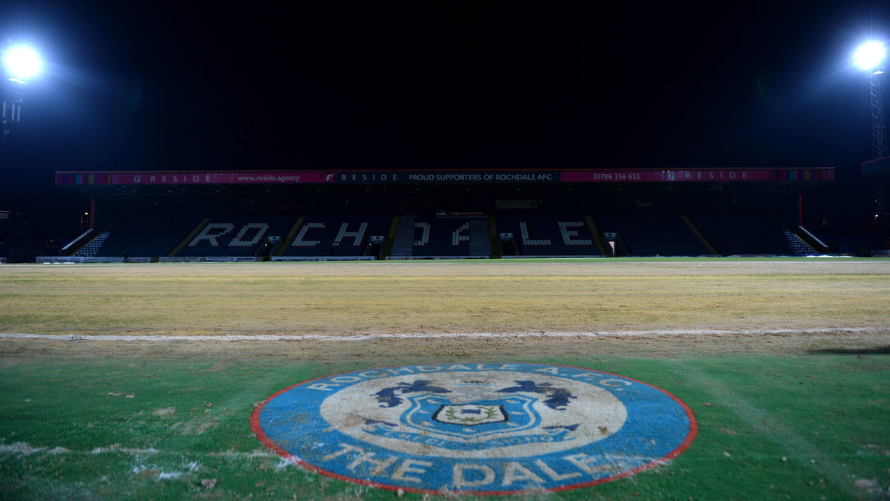 ROCHDALE, ENGLAND - FEBRUARY 06: General view inside the stadium prior to The Emirates FA Cup Fourth Round match between Rochdale AFC and Millwall at Spotland Stadium on February 6, 2018 in Rochdale, England.