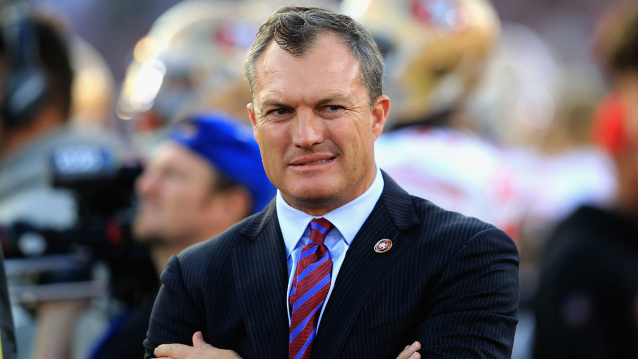 LOS ANGELES, CA - DECEMBER 31: General Manager John Lynch of the San Francisco 49ers looks on from the sidelines during the second half of a game against the Los Angeles Rams at Los Angeles Memorial Coliseum on December 31, 2017 in Los Angeles, California.