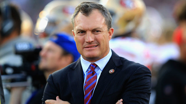 LOS ANGELES, CA - DECEMBER 31: General Manager John Lynch of the San Francisco 49ers looks on from the sidelines during the second half of a game against the Los Angeles Rams at Los Angeles Memorial Coliseum on December 31, 2017 in Los Angeles, California.