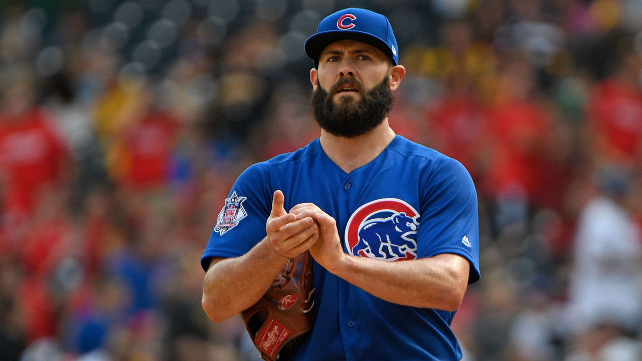 PITTSBURGH, PA - SEPTEMBER 04: Jake Arrieta #49 of the Chicago Cubs reacts after giving up a single to David Freese #23 of the Pittsburgh Pirates in the first inning during the game at PNC Park on September 4, 2017 in Pittsburgh, Pennsylvania.