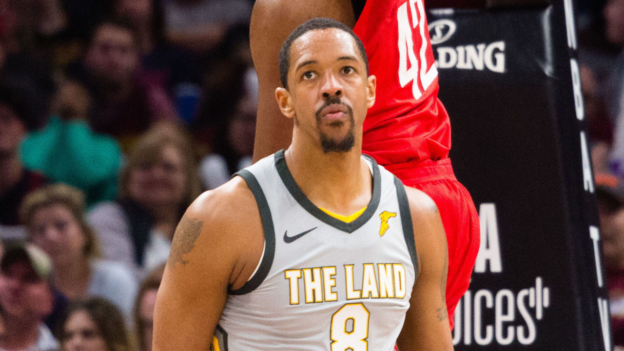 CLEVELAND, OH - FEBRUARY 3: Nene Hilario #42 of the Houston Rockets dunks over Channing Frye #8 of the Cleveland Cavaliers during the second half at Quicken Loans Arena on February 3, 2018 in Cleveland, Ohio. The Rockets defeated the Cavaliers 120-88.