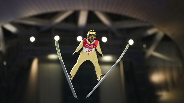 PYEONGCHANG-GUN, SOUTH KOREA - FEBRUARY 10: Noriaki Kasai of Japan jumps during the Ski Jumping - Men's Normal Hill Individual Final on day one of the PyeongChang 2018 Winter Olympic Games at Alpensia Ski Jumping Center on February 10, 2018 in Pyeongchang-gun, South Korea.