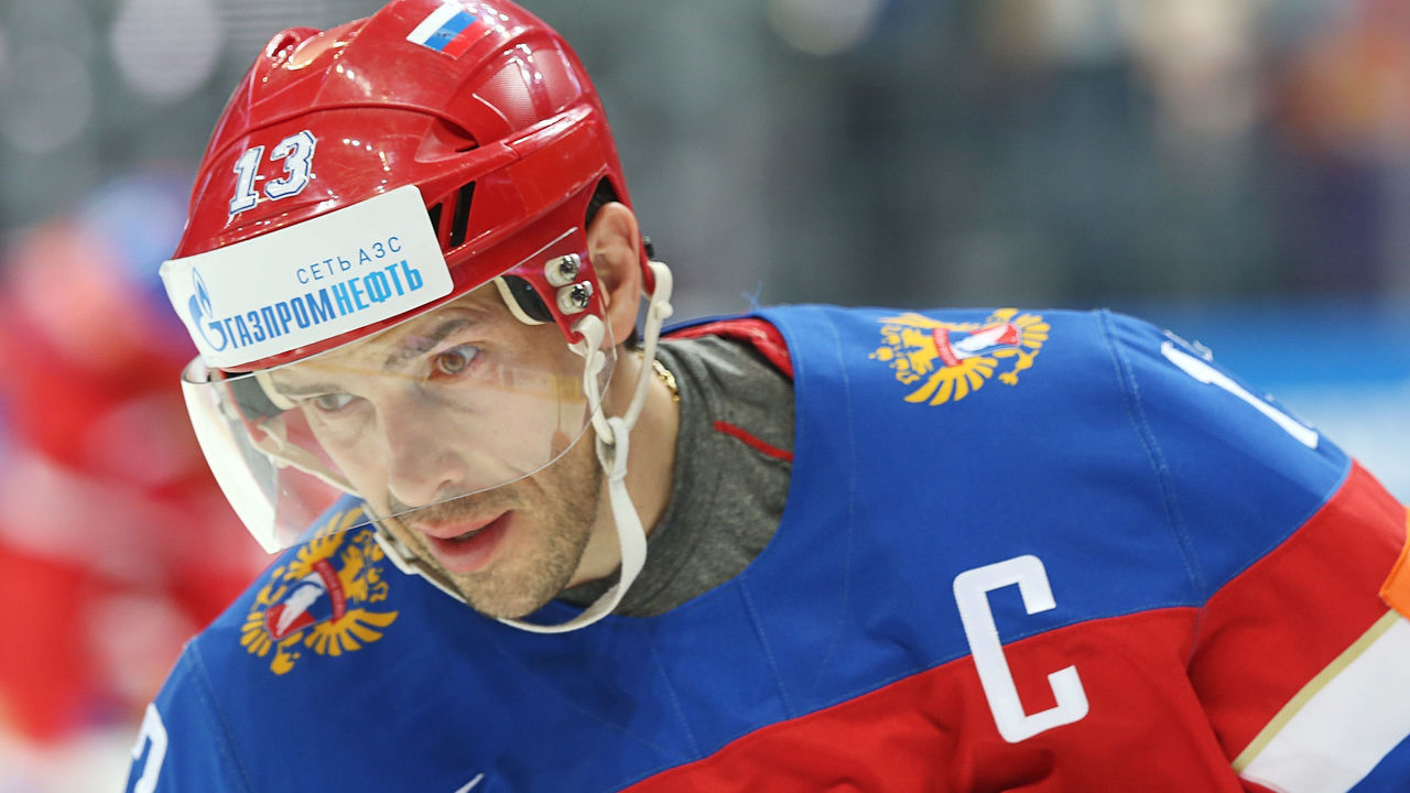 MOSCOW, RUSSIA - MAY 22: Pavel Datsyuk #13 of Russia skates against USA at Ice Palace on May 22, 2016 in Moscow, Russia.