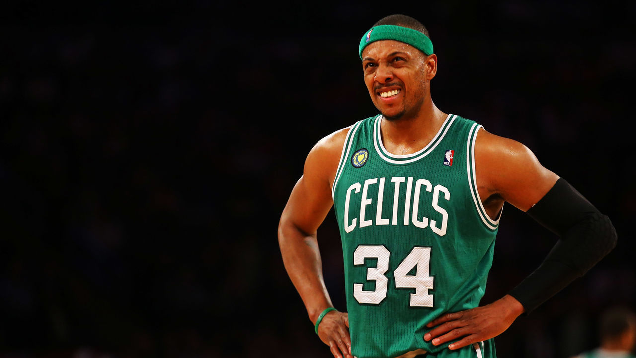 NEW YORK, NY - MAY 01: Paul Pierce #34 of the Boston Celtics looks on against the New York Knicks during Game five of the Eastern Conference Quarterfinals of the 2013 NBA Playoffs at Madison Square Garden on May 1, 2013 in New York City.