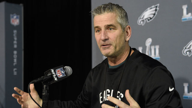 BLOOMINGTON, MN - JANUARY 31: Offensive coordinator Frank Reich of the Philadelphia Eagles speaks to the media during Super Bowl LII media availability on January 31, 2018 at Mall of America in Bloomington, Minnesota. The Philadelphia Eagles will face the New England Patriots in Super Bowl LII on February 4th.