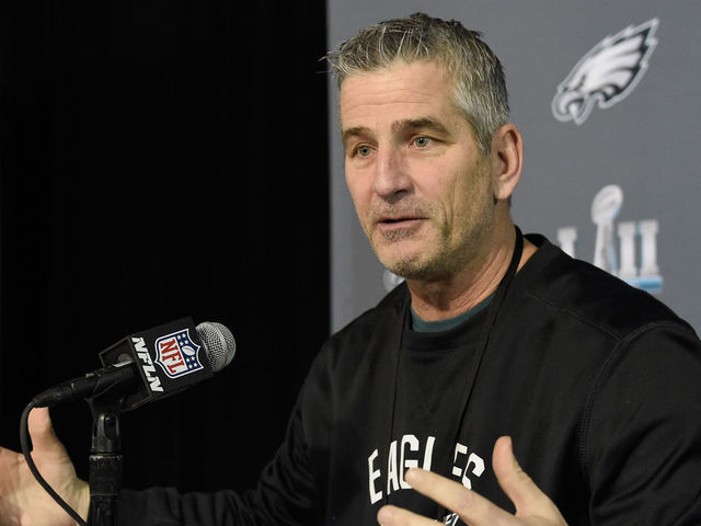 BLOOMINGTON, MN - JANUARY 31: Offensive coordinator Frank Reich of the Philadelphia Eagles speaks to the media during Super Bowl LII media availability on January 31, 2018 at Mall of America in Bloomington, Minnesota. The Philadelphia Eagles will face the New England Patriots in Super Bowl LII on February 4th.
