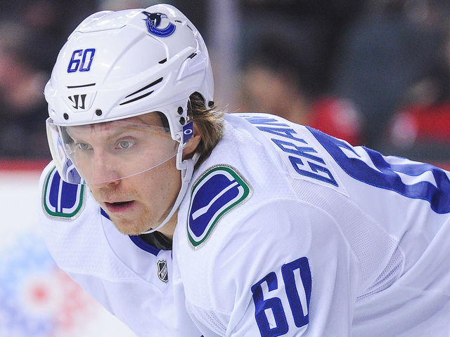 CALGARY, AB - DECEMBER 9: Markus Granlund #60 of the Vancouver Canucks in action against the Calgary Flames during an NHL game at Scotiabank Saddledome on December 9, 2017 in Calgary, Alberta, Canada.