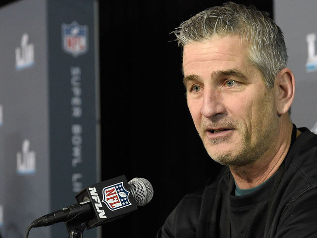 BLOOMINGTON, MN - JANUARY 31: Offensive coordinator Frank Reich of the Philadelphia Eagles speaks to the media during Super Bowl LII media availability on January 31, 2018 at Mall of America in Bloomington, Minnesota. The Philadelphia Eagles will face the New England Patriots in Super Bowl LII on February 4th.