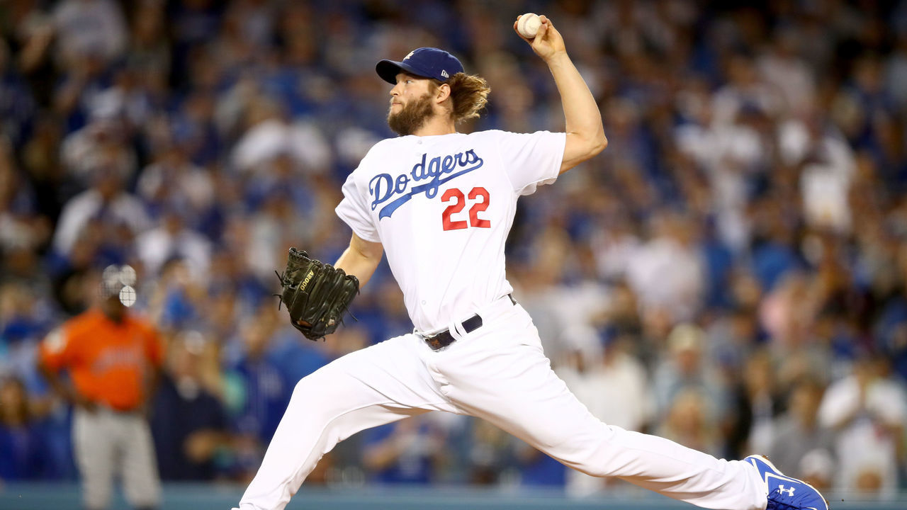 LOS ANGELES, CA - NOVEMBER 01: Clayton Kershaw #22 of the Los Angeles Dodgers throws a pitch during the third inning against the Houston Astros in game seven of the 2017 World Series at Dodger Stadium on November 1, 2017 in Los Angeles, California.