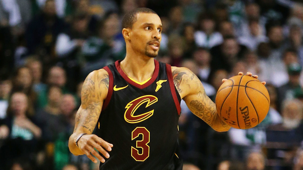 BOSTON, MA - FEBRUARY 11: George Hill #3 of the Cleveland Cavaliers dribbles during a game against the Boston Celtics at TD Garden on February 11, 2018 in Boston, Massachusetts.
