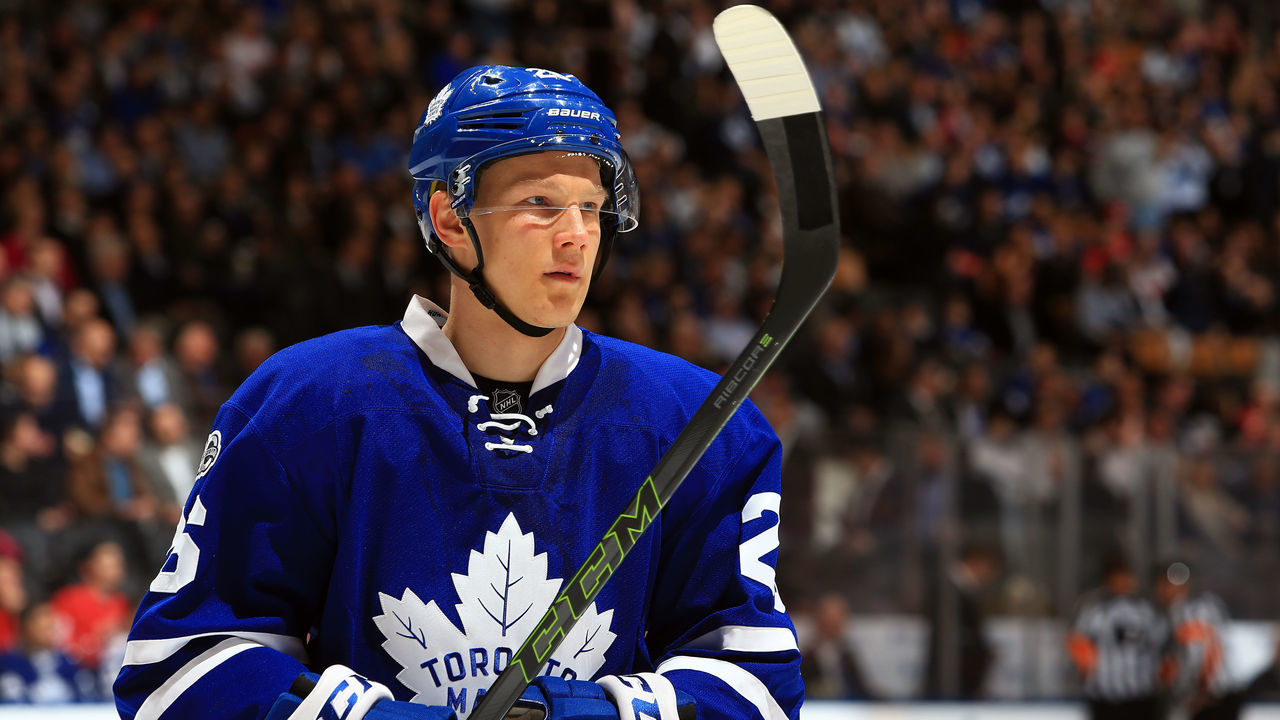TORONTO, CANADA - MARCH 07: Nikita Soshnikov #26 of the Toronto Maple Leafs looks on during an NHL game against the Detroit Red Wings at Air Canada Centre on March 7, 2017 in Toronto, Canada.