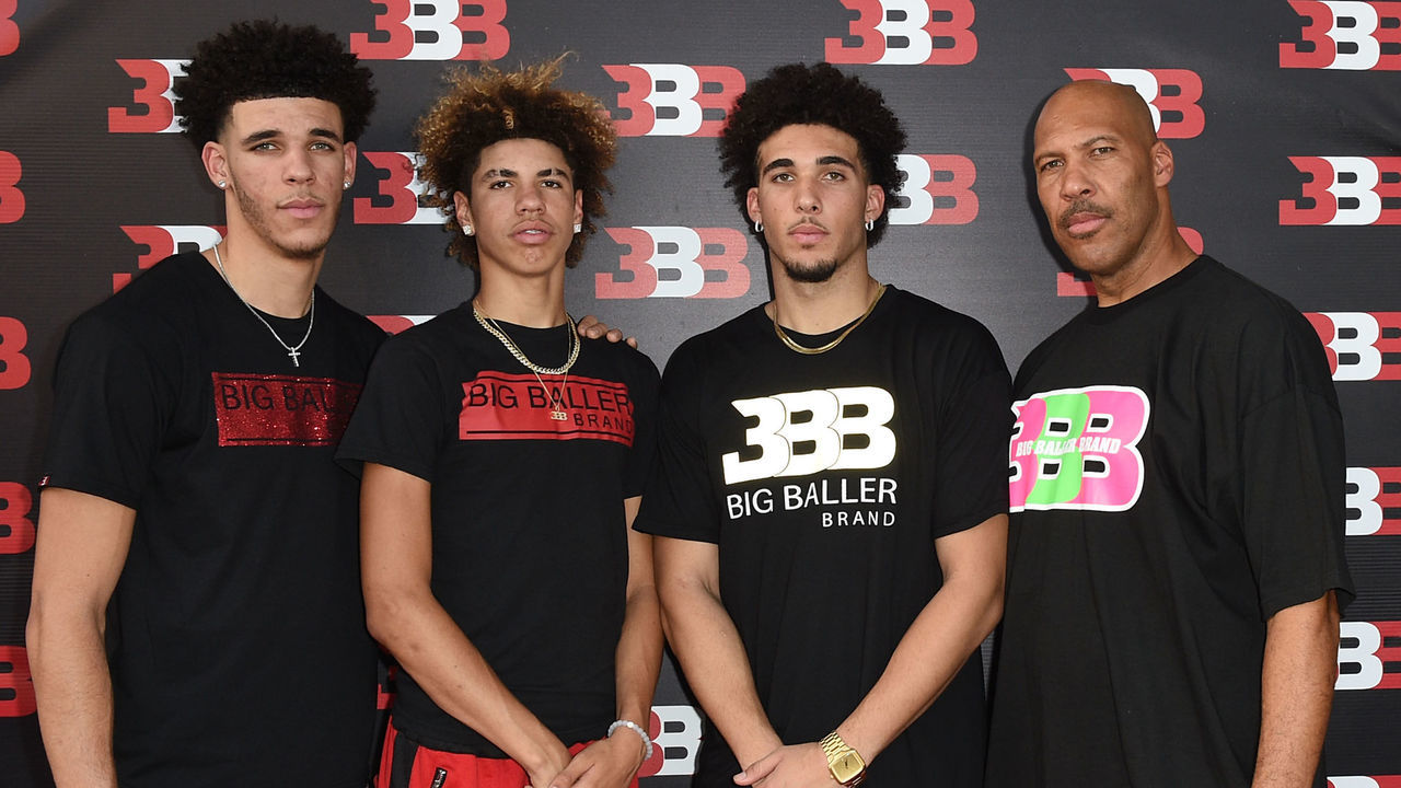 CHINO, CA - SEPTEMBER 02: (L-R) Lonzo Ball, LaMelo Ball, LiAngelo Ball and LaVar Ball attend Melo Ball's 16th Birthday on September 2, 2017 in Chino, California.