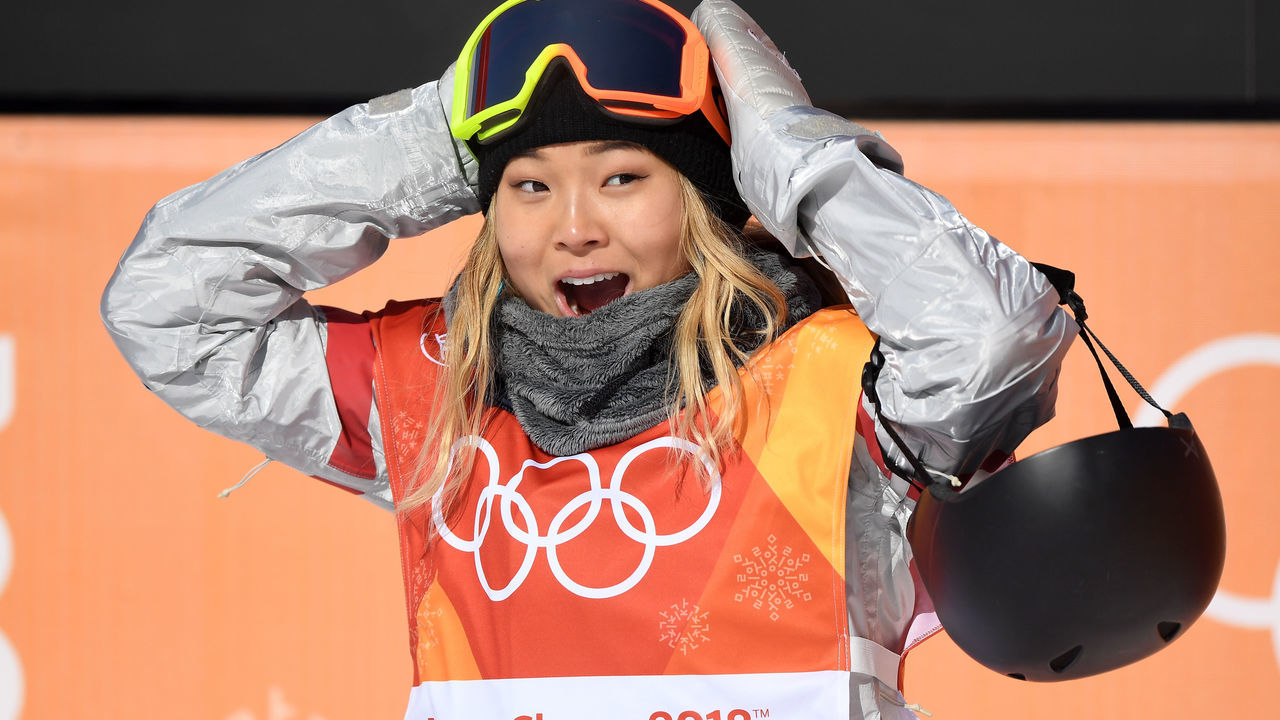 PYEONGCHANG-GUN, SOUTH KOREA - FEBRUARY 13: Chloe Kim of the United States reacts to her first run score during the Snowboard Ladies' Halfpipe Final on day four of the PyeongChang 2018 Winter Olympic Games at Phoenix Snow Park on February 13, 2018 in Pyeongchang-gun, South Korea.