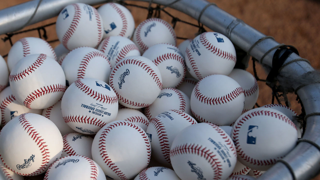 DETROIT, MI - OCTOBER 17: A detail of officiall major league baseball postseason baseballs are seen in a bucket during batting practice between the New York Yankees and the Detroit Tigers during game four of the American League Championship Series at Comerica Park on October 17, 2012 in Detroit, Michigan.