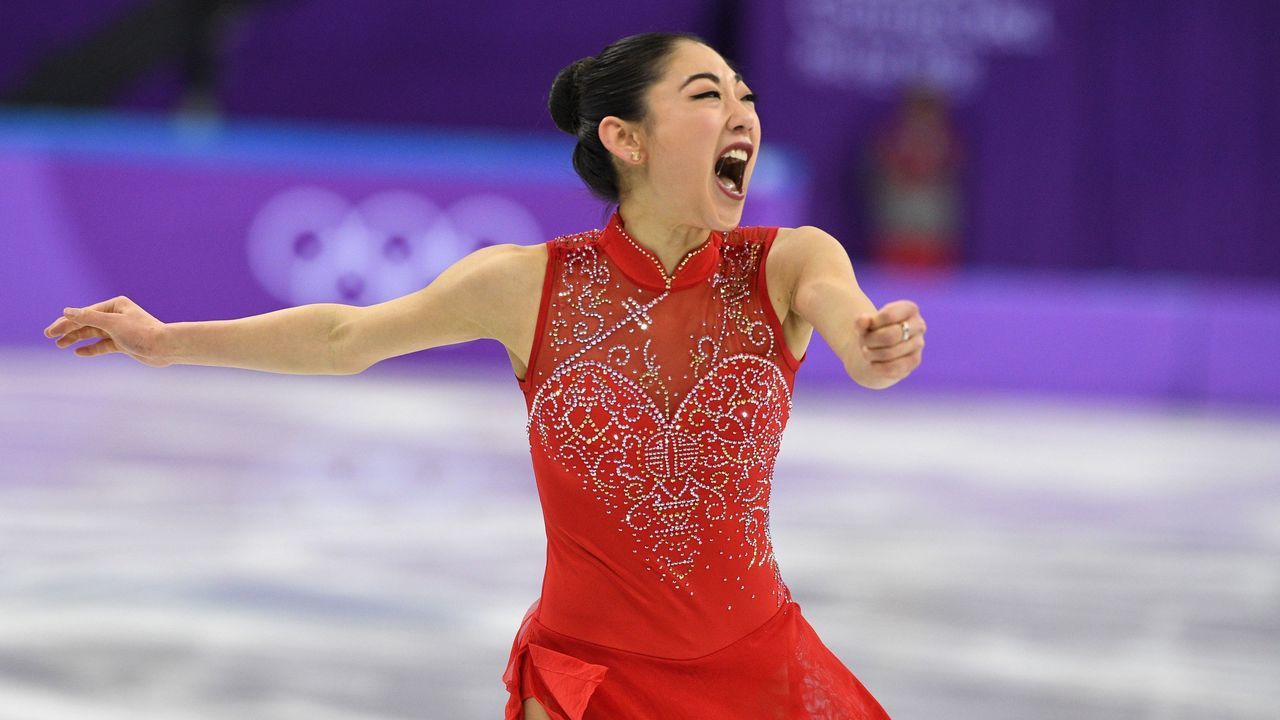 USA's Mirai Nagasu competes in the figure skating team event women's single skating free skating during the Pyeongchang 2018 Winter Olympic Games at the Gangneung Ice Arena in Gangneung on February 12, 2018. / AFP PHOTO / Roberto SCHMIDT