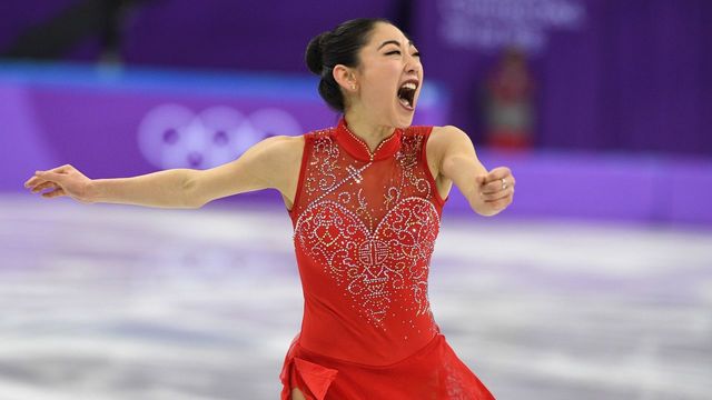 USA's Mirai Nagasu competes in the figure skating team event women's single skating free skating during the Pyeongchang 2018 Winter Olympic Games at the Gangneung Ice Arena in Gangneung on February 12, 2018. / AFP PHOTO / Roberto SCHMIDT