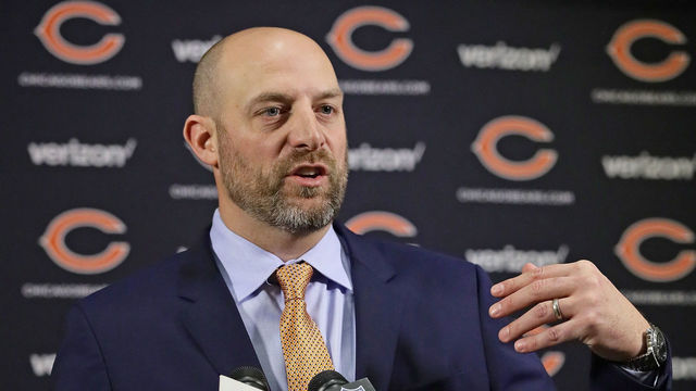 LAKE FOREST, IL - JANUARY 09: New Chicago Bears head coach Matt Nagy speaks to the media during an introductory press conference at Halas Hall on January 9, 2018 in Lake Forest, Illinois.