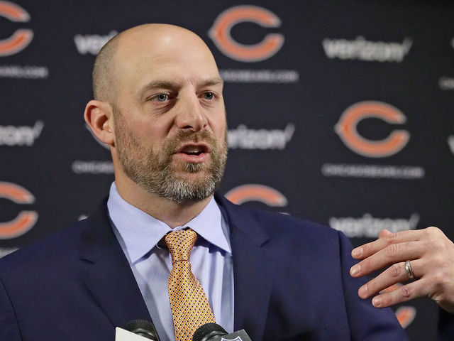 LAKE FOREST, IL - JANUARY 09: New Chicago Bears head coach Matt Nagy speaks to the media during an introductory press conference at Halas Hall on January 9, 2018 in Lake Forest, Illinois.