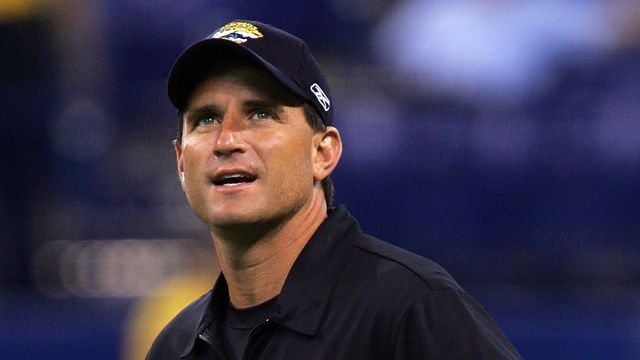 INDIANAPOLIS - SEPTEMBER 21: Assistant coach Mike Shula of the Jacksonville Jaguars before a game against the Indianapolis Colts on September 21, 2008 at Lucas Oil Stadium in Indianapolis, Indiana.