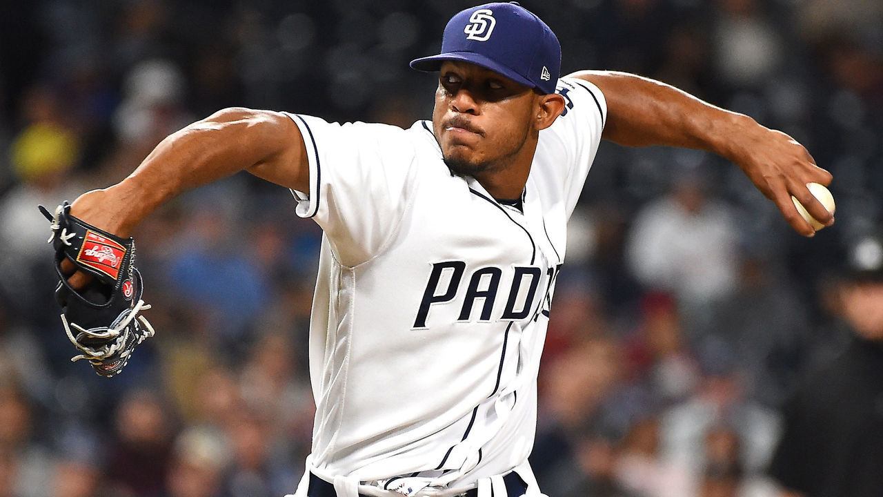 SAN DIEGO, CA - MAY 20: Jose Torres #76 of the San Diego Padres pitches in the eighth inning of the game against the Arizona Diamondbacks at Petco Park on May 20, 2017 in San Diego, California.